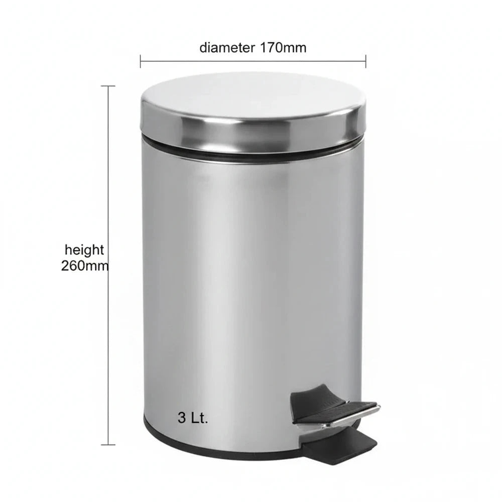 Set Accessori Bagno in Acciaio Inox con Pattumiera a Pedale e Scopino WC