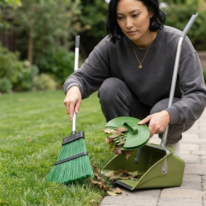 Set Giardino Basic con Scopa Alzaimmondizia e Raccogli Foglie per Terrazzo e Vialetti
