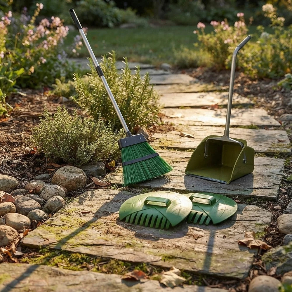Set Giardino Basic con Scopa Alzaimmondizia e Raccogli Foglie per Terrazzo e Vialetti