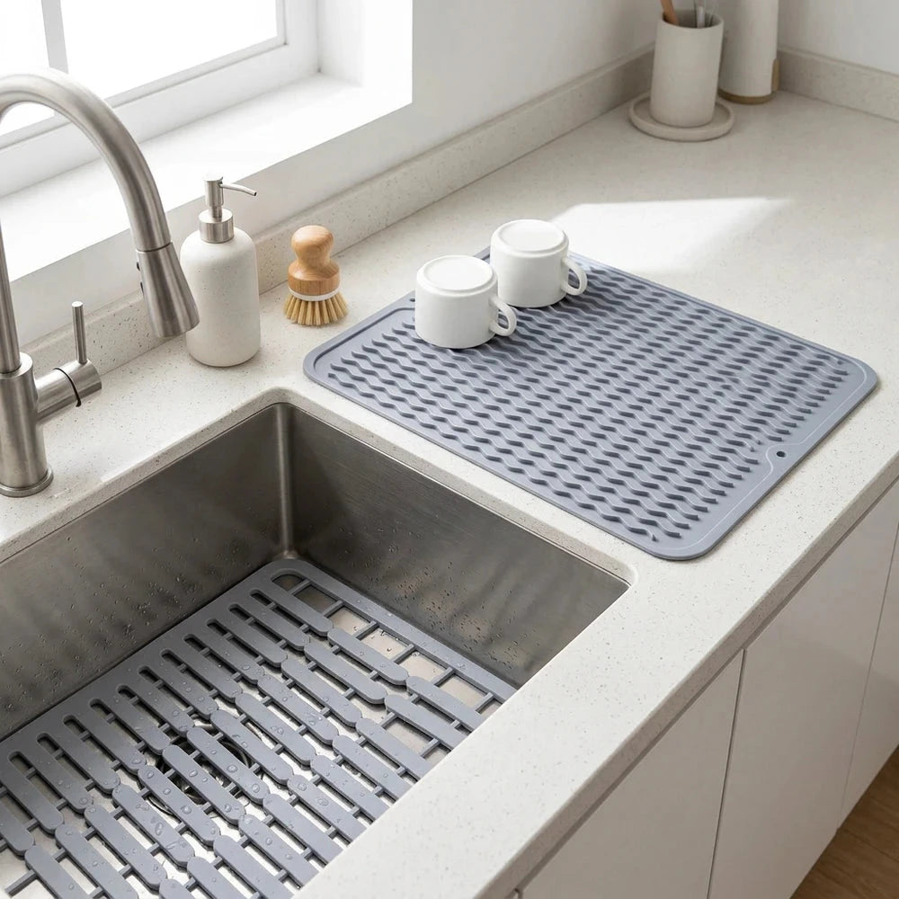 Set Lavello in Silicone 3 Pezzi: 1 Scolapiatti e 2 Salvalavello