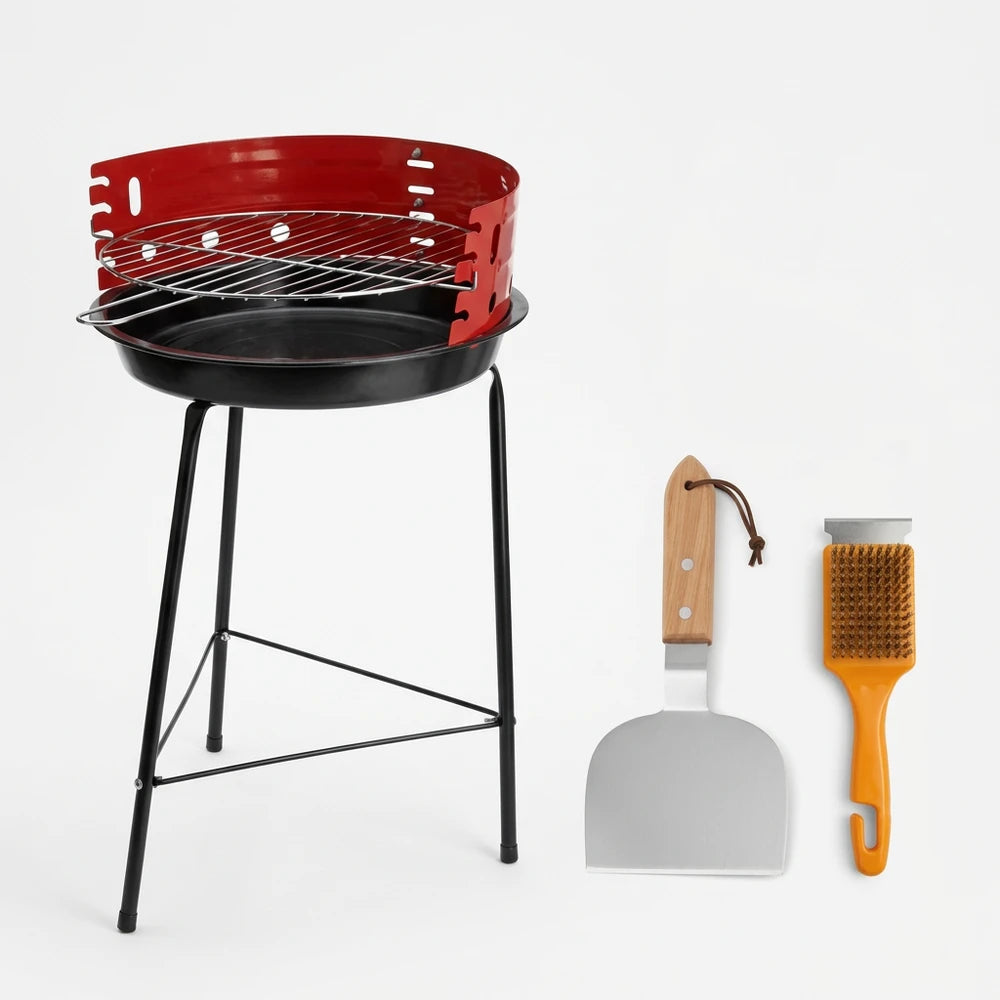 Set Barbecue a Carbone Ø33 cm con Paletta e Scopino in Ottone
