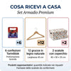 Set Organizzazione Armadio: 6 Confezioni Tarmiblok Lavanda, 12 Grucce in Legno 45 cm e 2 Scatole con Coperchio 50 × 40 x 25 cm