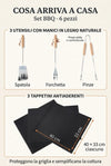 Set BBQ Completo - 3 Utensili Legno + 3 Tappetini per  Griglia