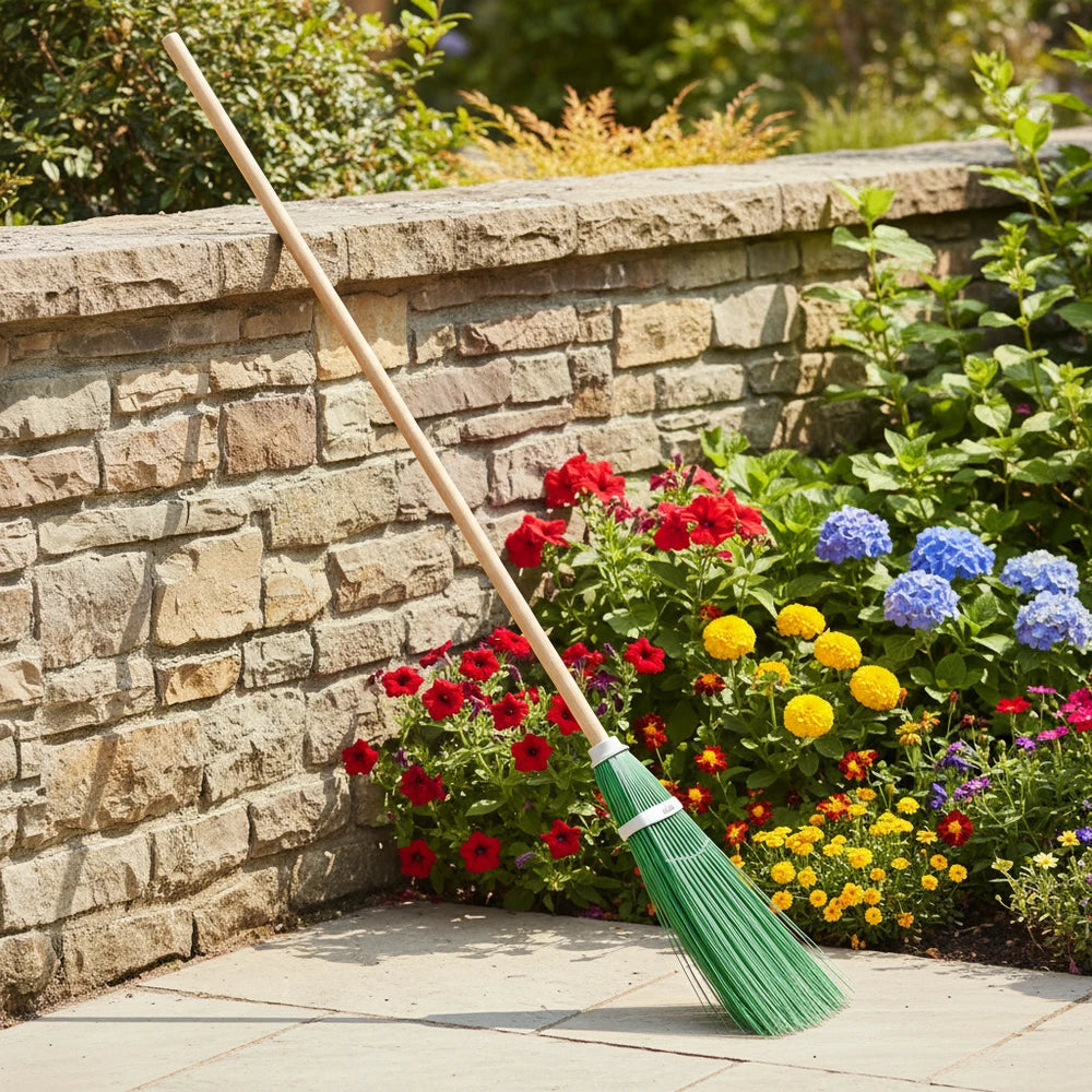 Scopa Giardino PVC Bamboo Setole Rigide Manico 150cm