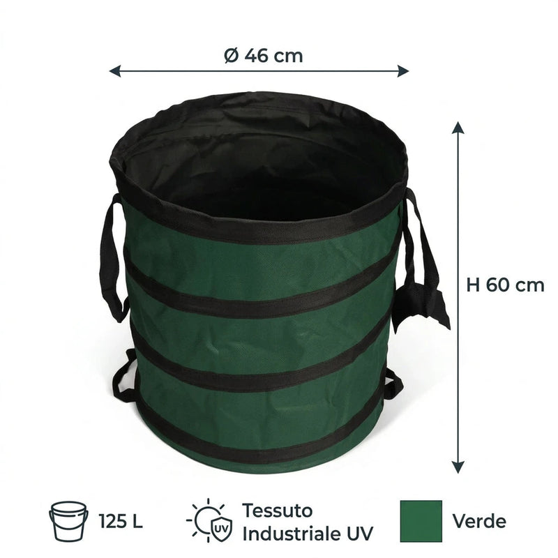 Sacchi da Giardino Perfetto 125 L Pieghevoli e Autoportanti con 4 Maniglie, Verdi