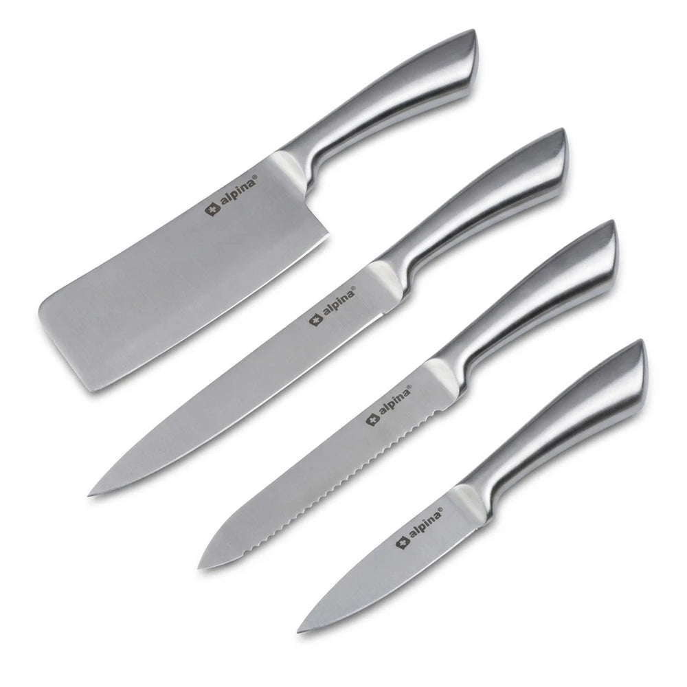 Set Coltelli Professionali Alpina in Acciaio Inossidabile: Mannaia, Coltello da Carne , Pane e sbucciatura