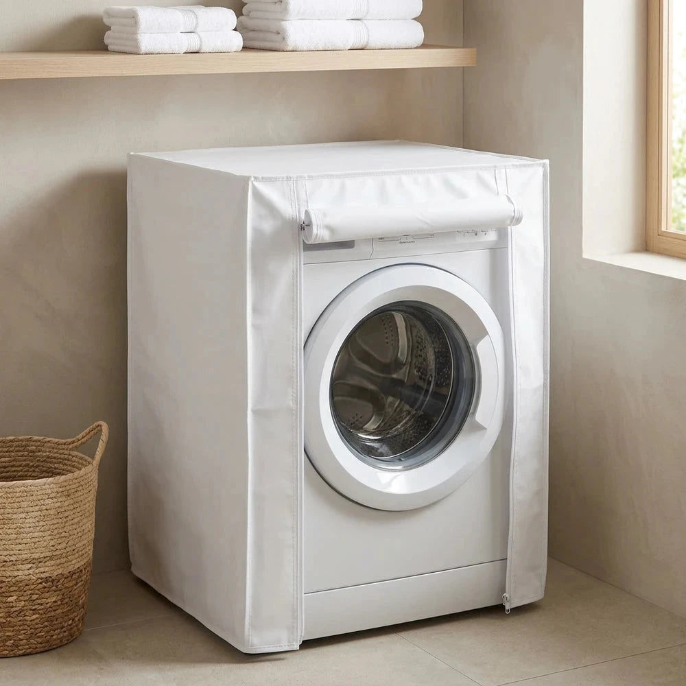 Telo Coprilavatrice Impermeabile in PVC Bianco 60x60x80 cm con Cerniera Frontale