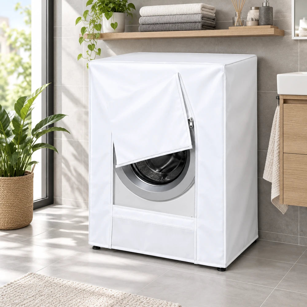 Telo Coprilavatrice Impermeabile in PVC Bianco 60x60x80 cm con Cerniera Frontale