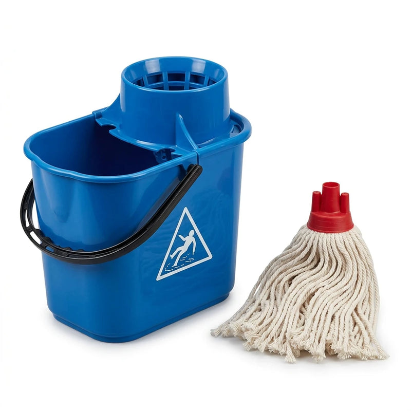 Set Secchio Mocio 16 L con Strizzatoio e Mop in Cotone Filo Ritorto 280 g