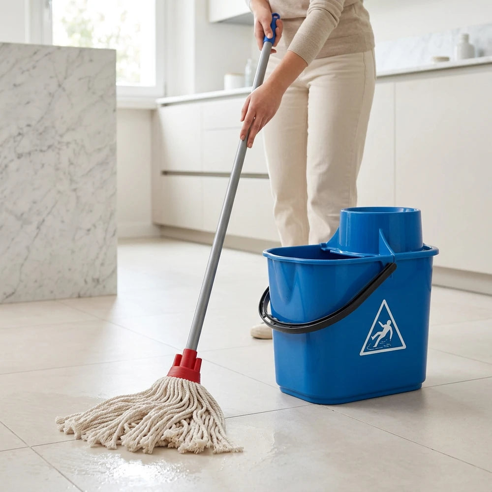 Set Secchio Mocio 16 L con Strizzatoio e Mop in Cotone Filo Ritorto 280 g