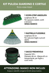 Set Pulizia Giardino e Cortile con Sacco Pieghevole 125 L, Rastrello Flessibile 32 cm e Scopa Strip 38 cm