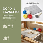 Set Cucina Lava e Asciuga con 4 Spugne Scrubby Smile, Scopinox e Tappetino Scolapiatti 40 × 50 cm