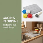 Set Cucina Lava e Asciuga con 4 Spugne Scrubby Smile, Scopinox e Tappetino Scolapiatti 40 × 50 cm