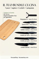 Set Preparazione Cucina Alpina con Tagliere in Bambù 30×23 cm, Set Coltelli e Pelapatate