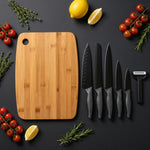 Set Preparazione Cucina Alpina con Tagliere in Bambù 30×23 cm, Set Coltelli e Pelapatate