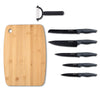 Set Preparazione Cucina Alpina con Tagliere in Bambù 30×23 cm, Set Coltelli e Pelapatate