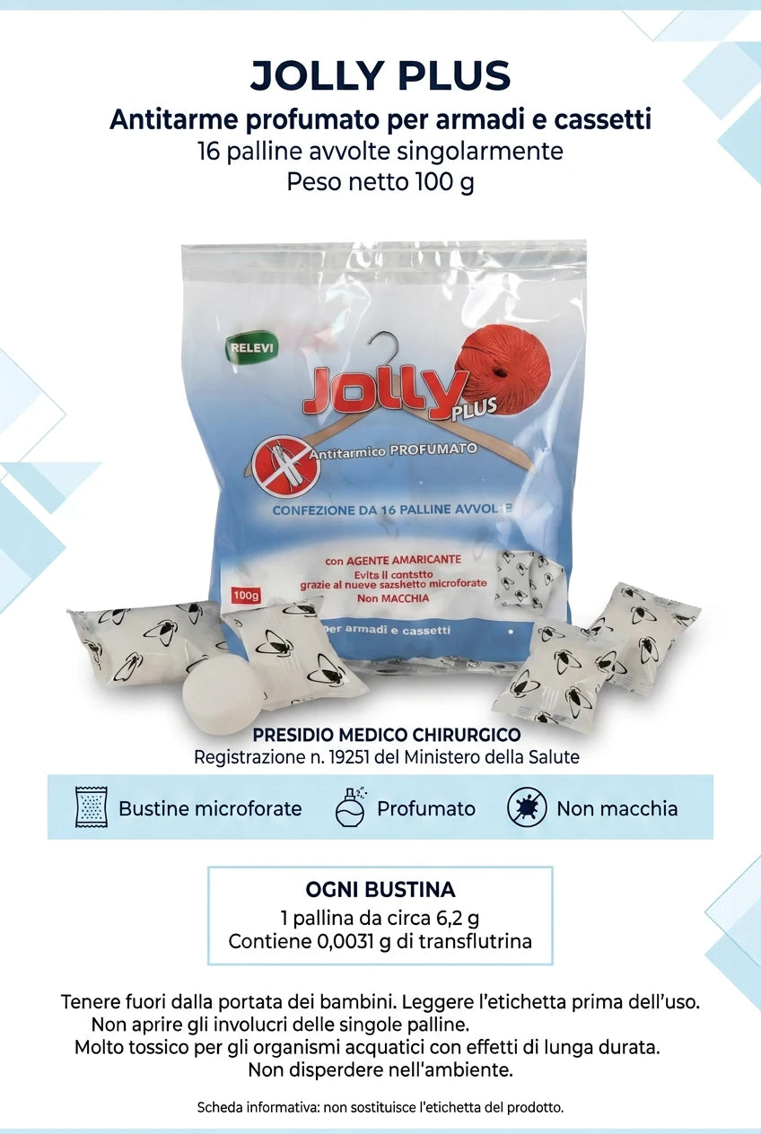 Antitarme Profumato Jolly Plus 16 Bustine 100g Per Armadio e Cassetti