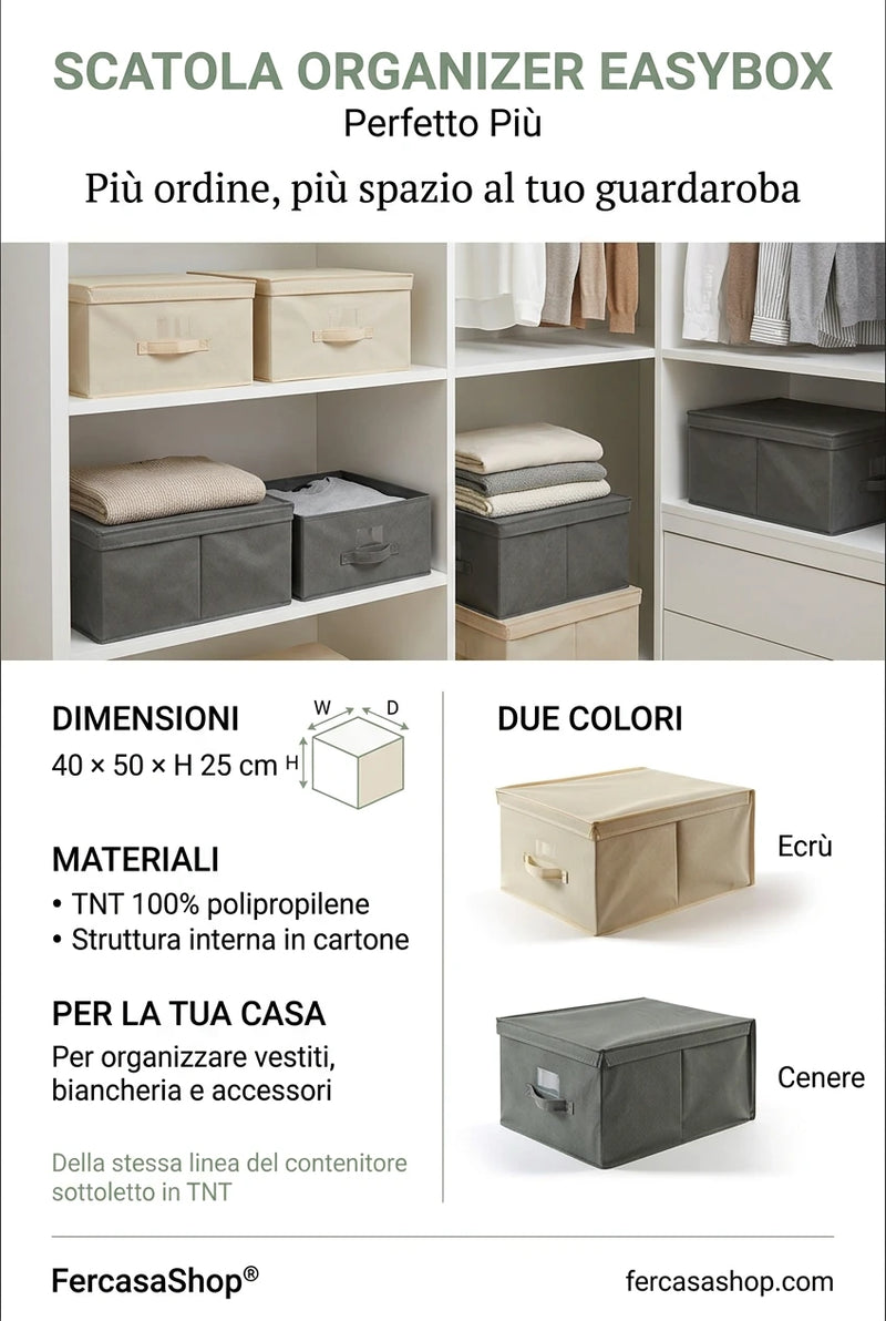 Scatola Organizer Armadio in TNT Easybox 40x50x25 cm | Perfetto Più