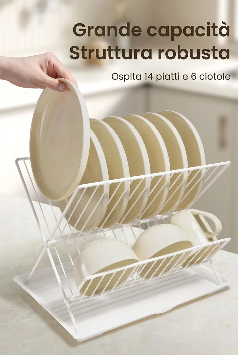 Scolapiatti Pieghevole a Due Ripiani Cm 42.5X32X20