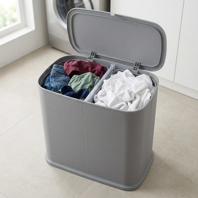 Portabiancheria Doppio 50 Litri con Coperchio Ergonomico e 2 Sacche Rimovibili