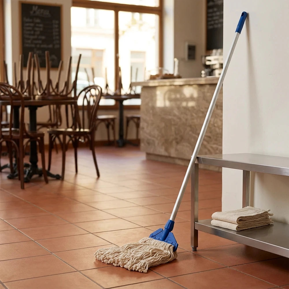 Set Mop Lavapavimenti Professionale: 2 Mop in Cotone da 400 g, Manico in Alluminio 140 cm e Pinza