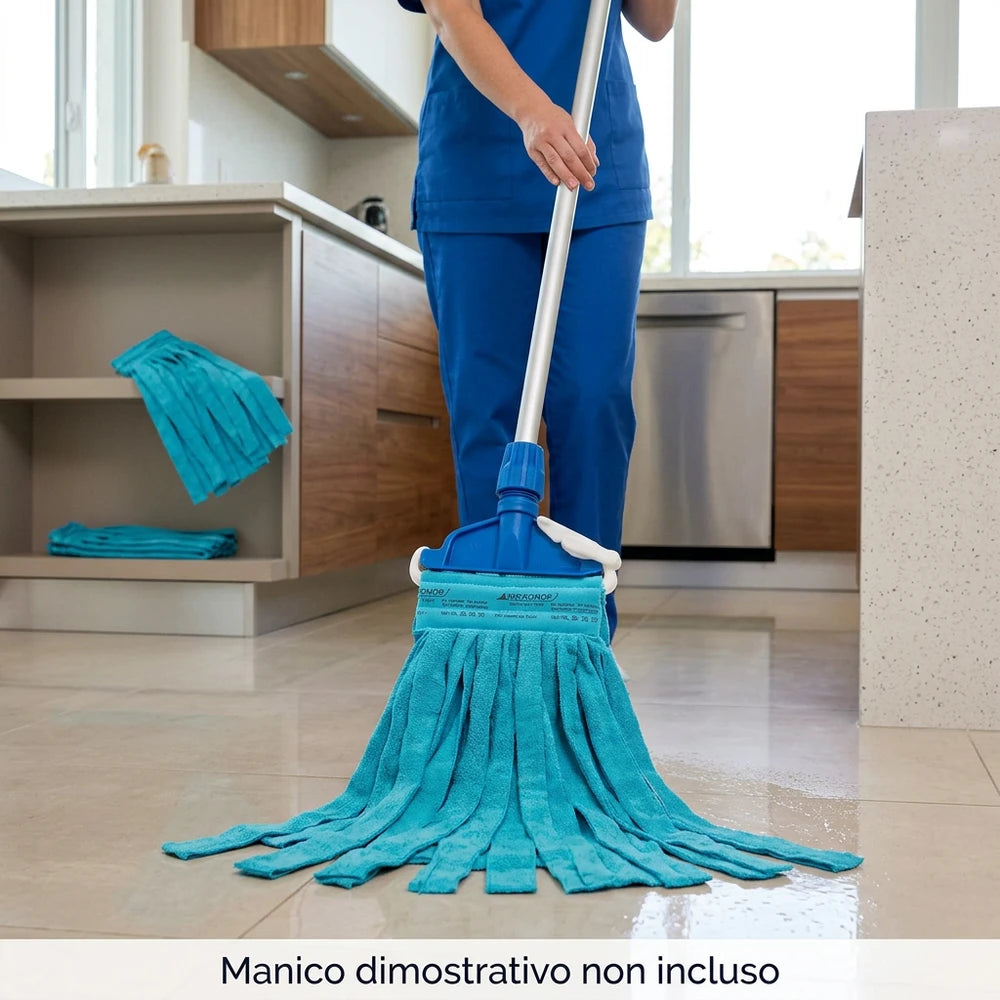 Kit 2 pz ricambio mop in microfibra a fascia gr. 250 + 1 pinza per mop