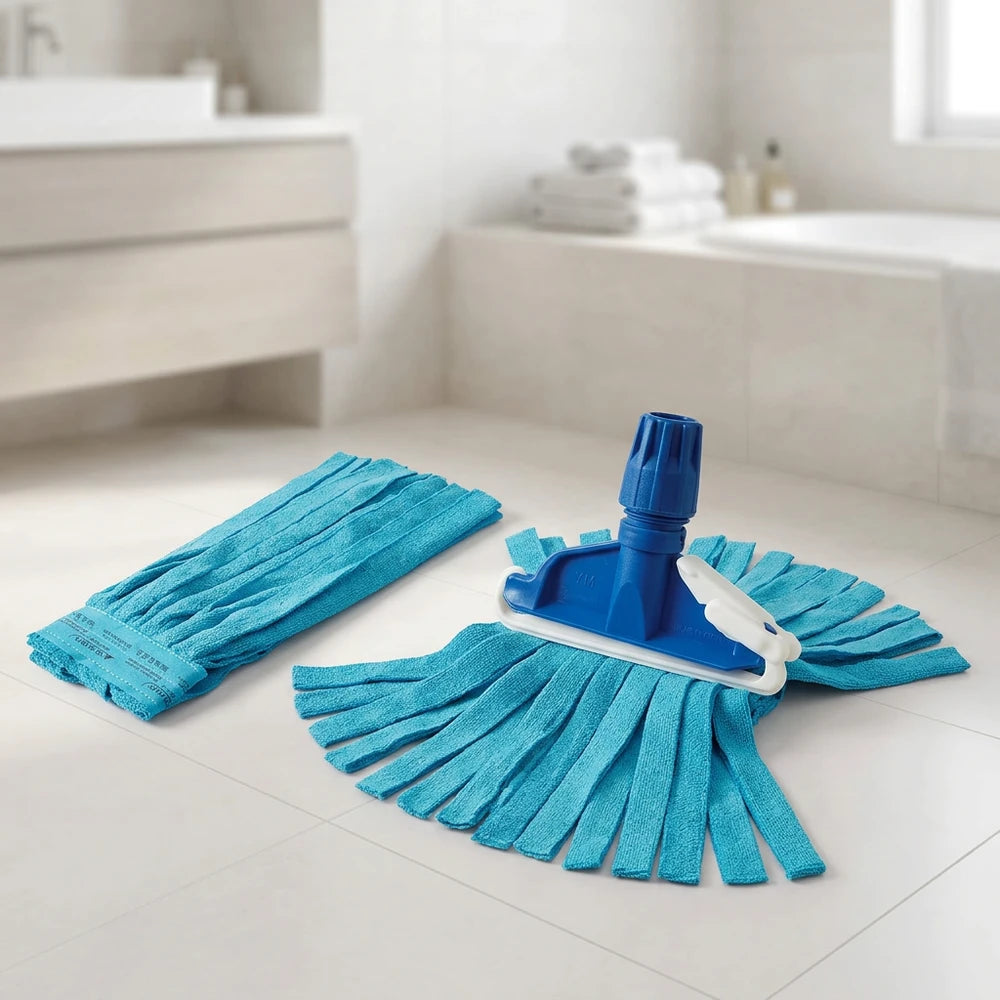 Kit 2 pz ricambio mop in microfibra a fascia gr. 250 + 1 pinza per mop