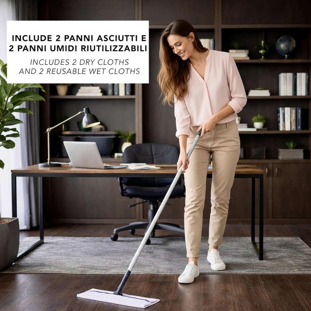 Kit Scopa Pavimenti 1 Manico + 4 Panni Microfibra