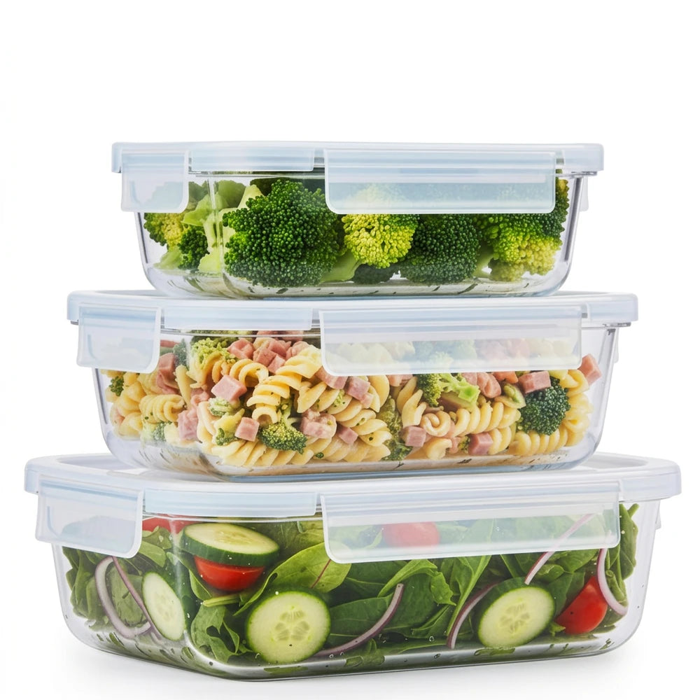 Set 3 Contenitori Ermetici Alpina in Vetro Borosilicato con Coperchi – 390 ml, 620 ml e 1 L
