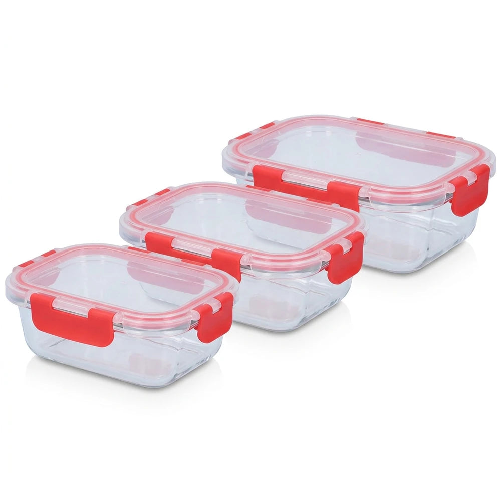 Set 3 Contenitori Ermetici Alpina in Vetro Borosilicato con Coperchi – 390 ml, 620 ml e 1 L