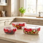 Set 3 Contenitori Ermetici Alpina in Vetro Borosilicato con Coperchi – 390 ml, 620 ml e 1 L