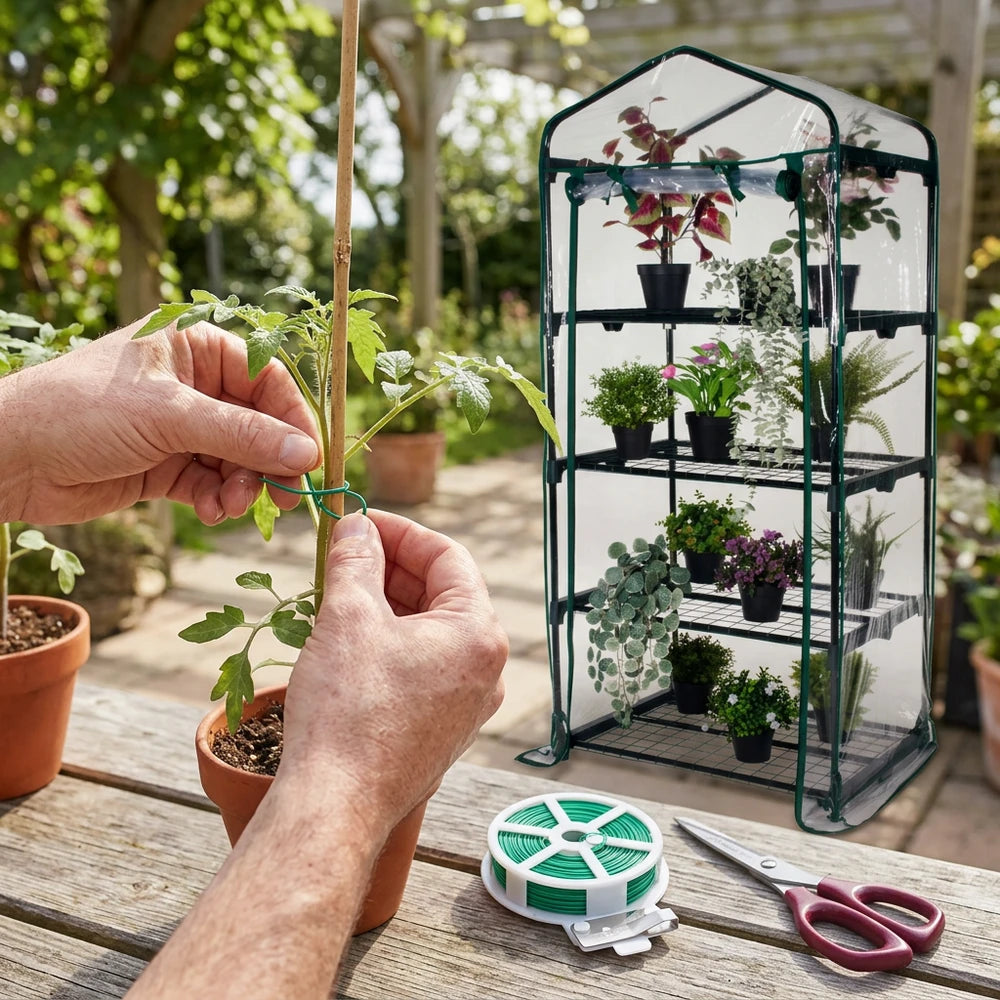 Kit Serra da Balcone a 4 Ripiani con Filo da Giardino e Forbice in Acciaio