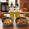 Kit Friggitrice ad Aria con 2 Dosatori Spray 350 ml e 2 Cestelli in Silicone Rotondo e Quadrato