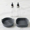 Kit Friggitrice ad Aria con 2 Dosatori Spray 350 ml e 2 Cestelli in Silicone Rotondo e Quadrato