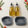 Kit Friggitrice ad Aria con 2 Dosatori Spray 350 ml e 2 Cestelli in Silicone Rotondo e Quadrato