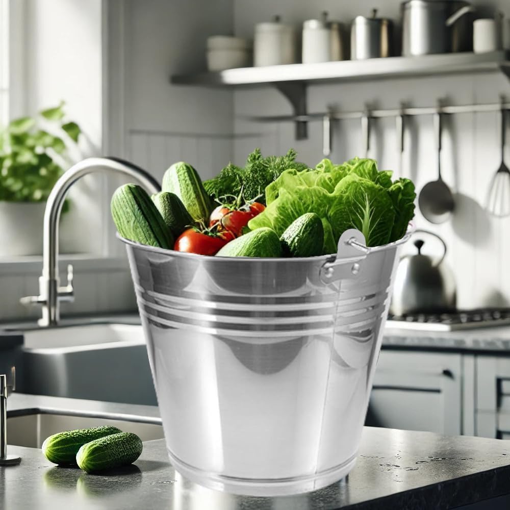 Secchio Acciaio Inox 10L Ø28cm Cucina Giardino