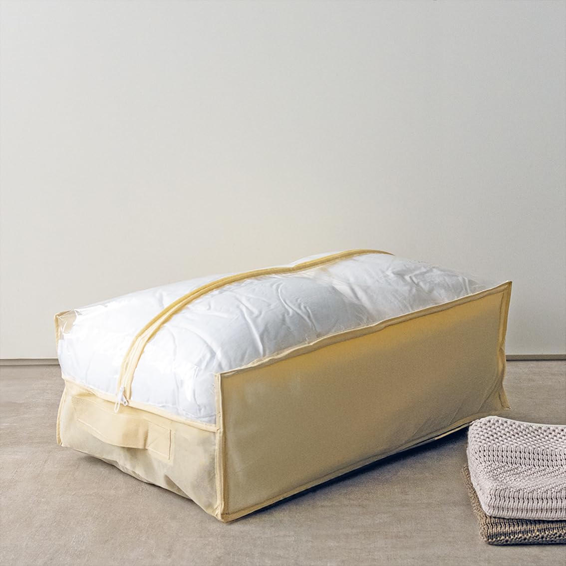 Sacco Custodia Tnt Plaid e Guanciali, Tessuto, Ecru, 70.0x45.0x25.0 Cm