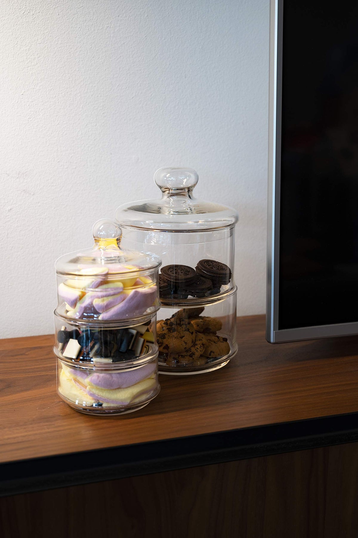 EDCO Bon Bon Sweet Jar Container with 3 Stackable Glass Jars and Lid for Confetti, Parties and Ceremonies