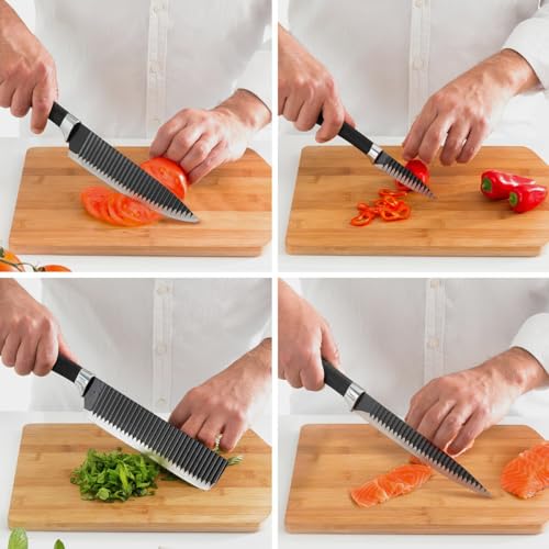 InnovaGoods - Black Shark Swiss Q Namiutsu 4-Piece Knife Set, Stainless Steel Blades, Non-Stick Ceramic Coating, Ergonomic Handles, Black, Plastic