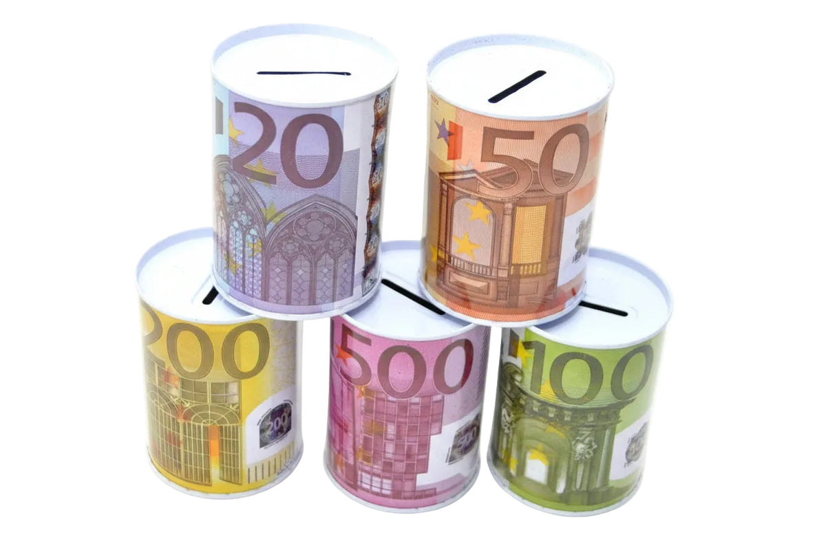 Salvadanaio Vintage Cilindrico Banconota Euro – 10x15 cm Set 5 Pz.