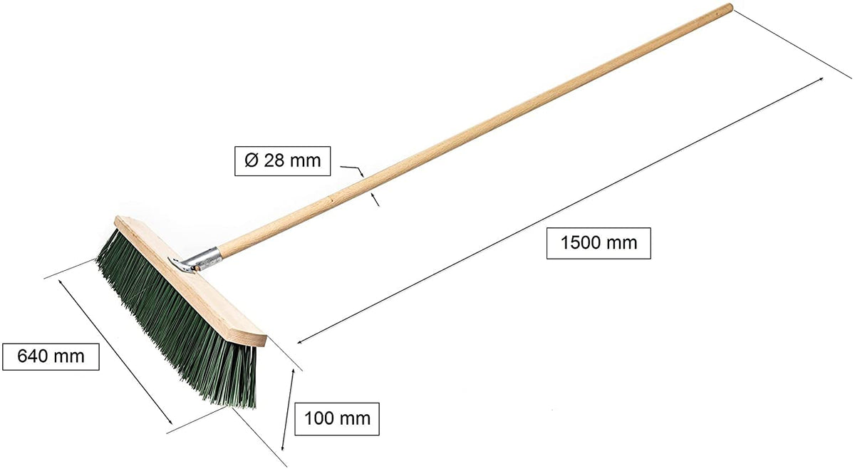 Balai industriel en PVC de 60 cm avec manche en bois de 150 cm de diamètre et 28 mm de hauteur - Pour grandes surfaces extérieures