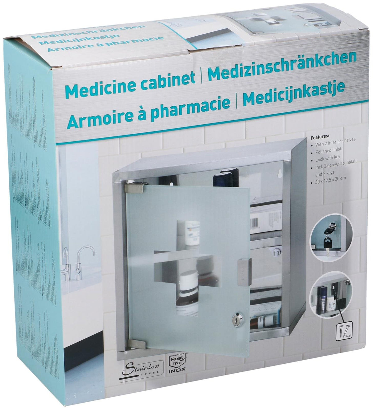 Armadio Medicinale Bianco Vetro 30x12x30cm Armadietto Parete
