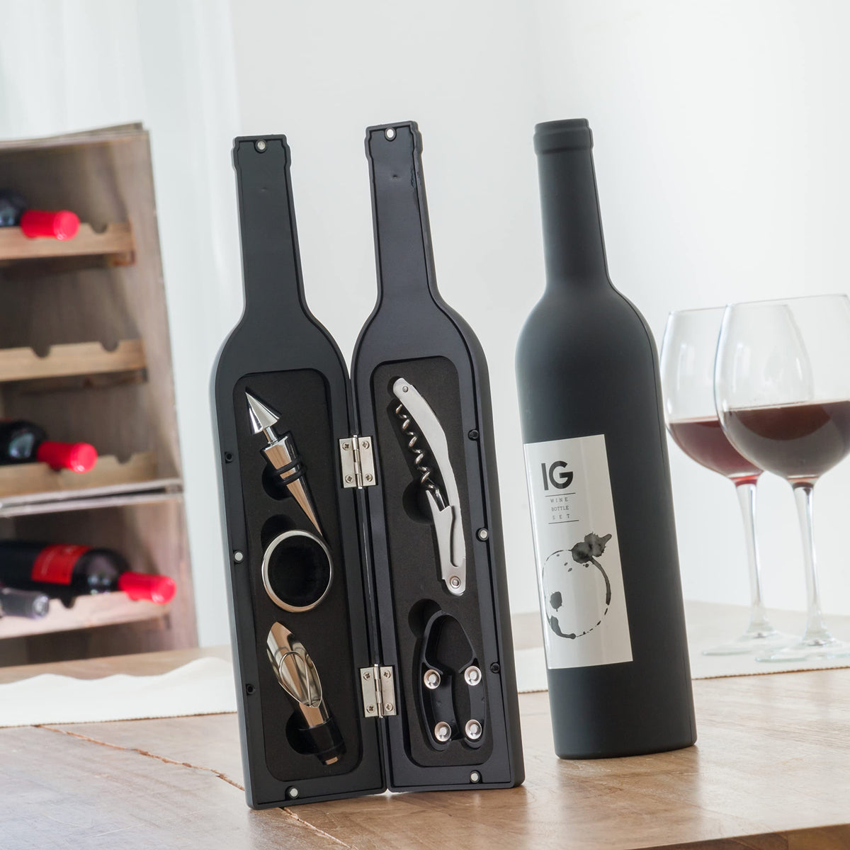 Set Accessori Vino 5 Pezzi Astuccio Bottiglia Magnetico