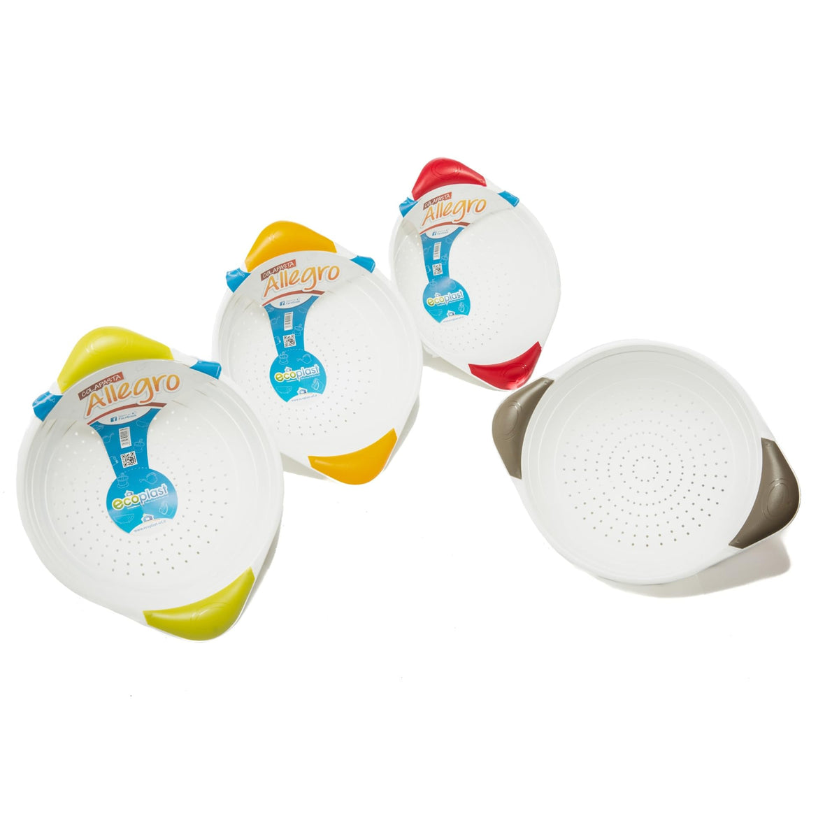 Ecoplast | Allegro Colander ø26.5, Plastic Colander with Handles, Assorted Colors: Green/Red/Dove Grey/Tangerine, Made in Italy