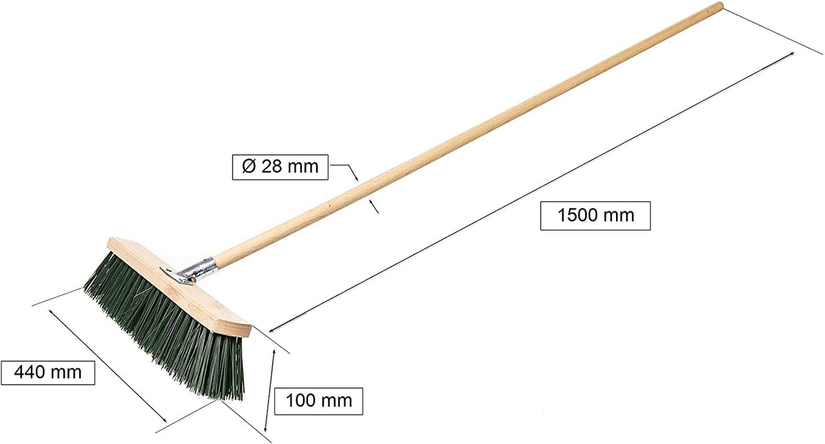 Balai industriel en PVC de 60 cm avec manche en bois de 150 cm de diamètre et 28 mm de hauteur - Pour grandes surfaces extérieures