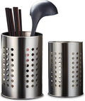FERCASASHOP Metal Cutlery Holder, Set of 2, 16x10 cm and 18x12 cm, Silver Utensil Holder for Chopsticks, Knives, Forks, Scissors