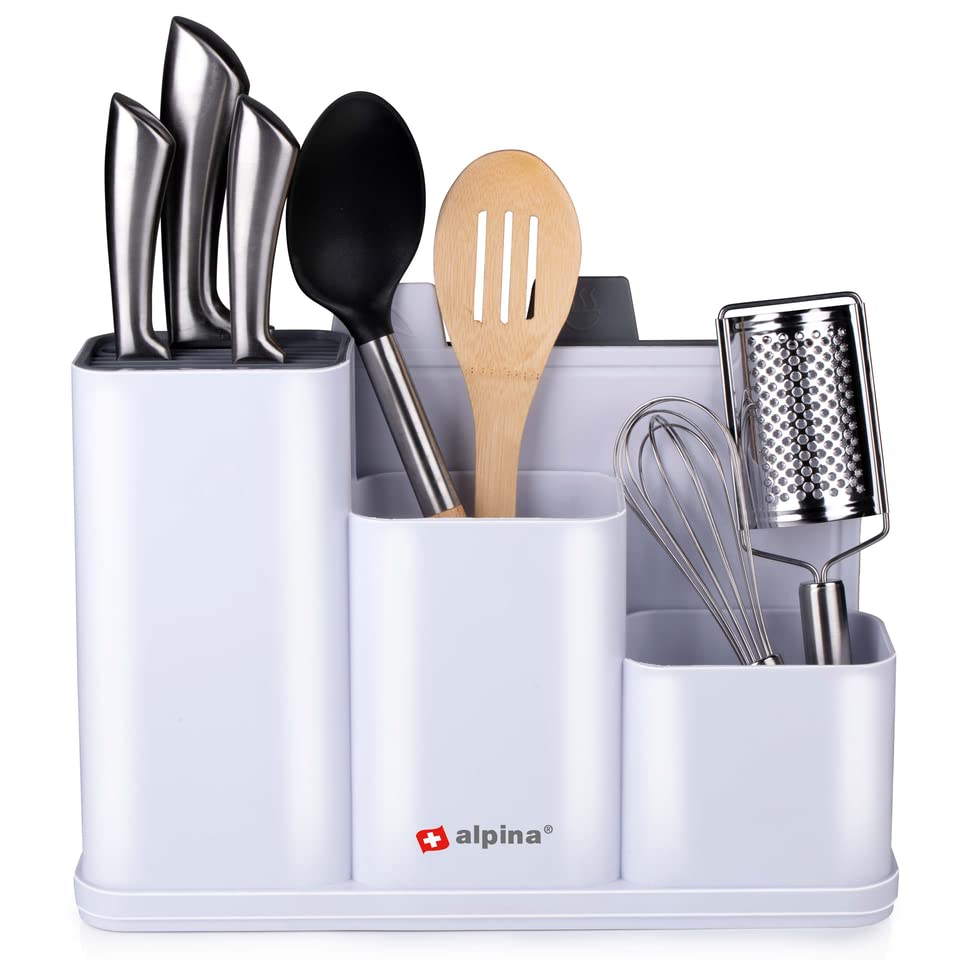 Alpina Kitchen Organizer with Cutting Boards, 34 x 13 x 23 cm, Dishwasher Safe, White