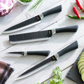 InnovaGoods - Black Shark Swiss Q Namiutsu 4-Piece Knife Set, Stainless Steel Blades, Non-Stick Ceramic Coating, Ergonomic Handles, Black, Plastic