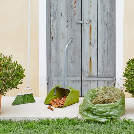 Set Pulizia da Giardino, Scopa con Manico in Metallo e Alzaimmondizia Basculante, per Esterni, Cortile e Terrazze