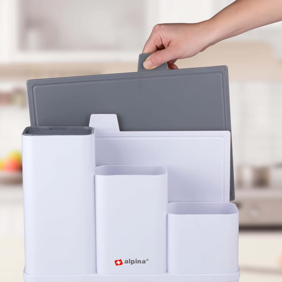 Alpina Kitchen Organizer with Cutting Boards, 34 x 13 x 23 cm, Dishwasher Safe, White